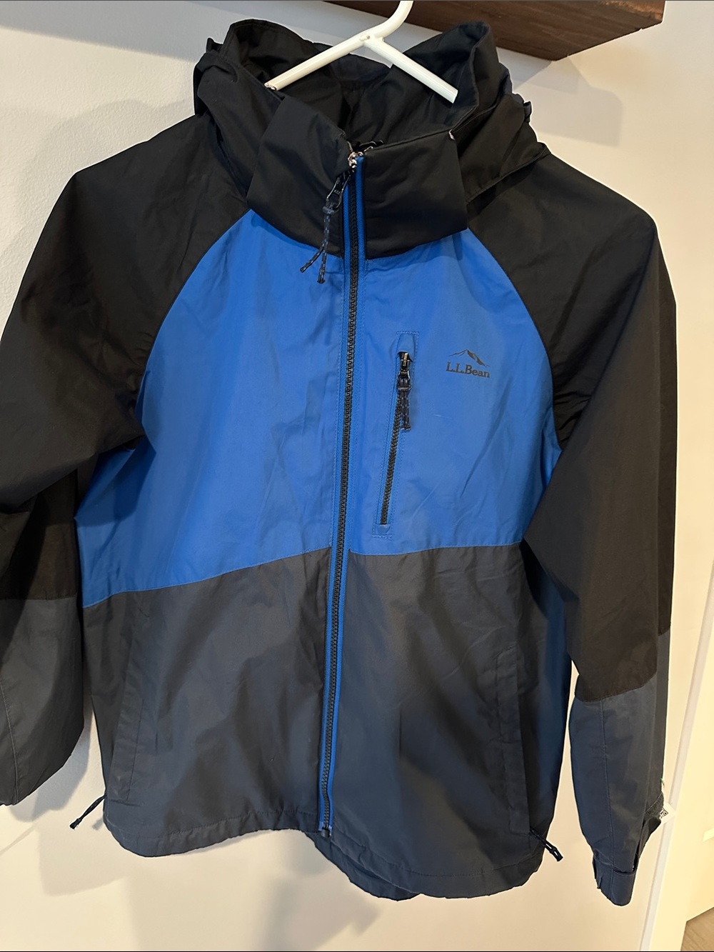 L.L. Bean Blue and Black Kids Hooded Rain Jacket